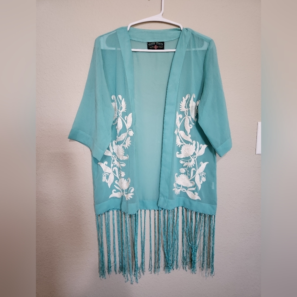 Crazy Train Sheer Fringe Kimono One Size